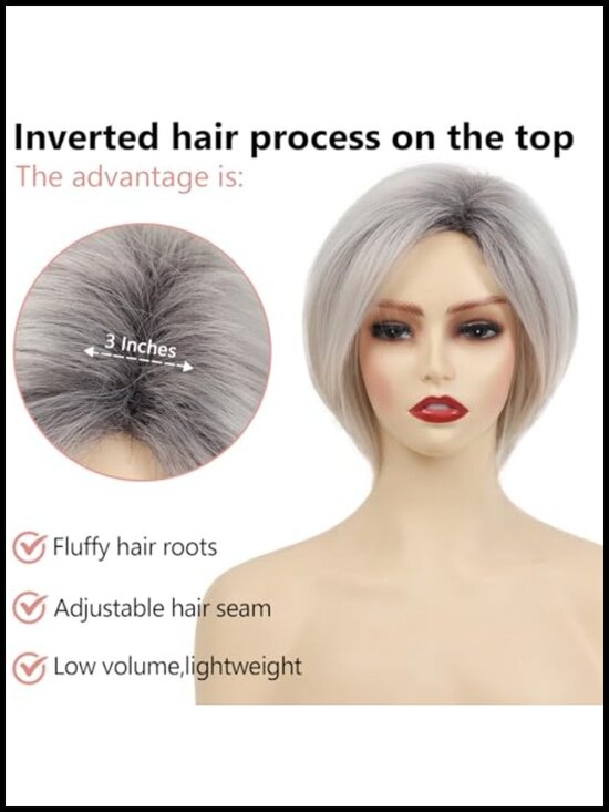 Short Ombre White Blonde Layered Bob Wig for Women with Dark Roots Synthetic main image 5